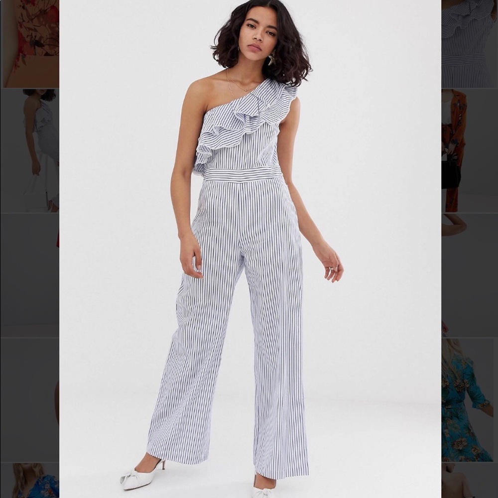 ASOS striped one shoulder jumpsuit (nwot)